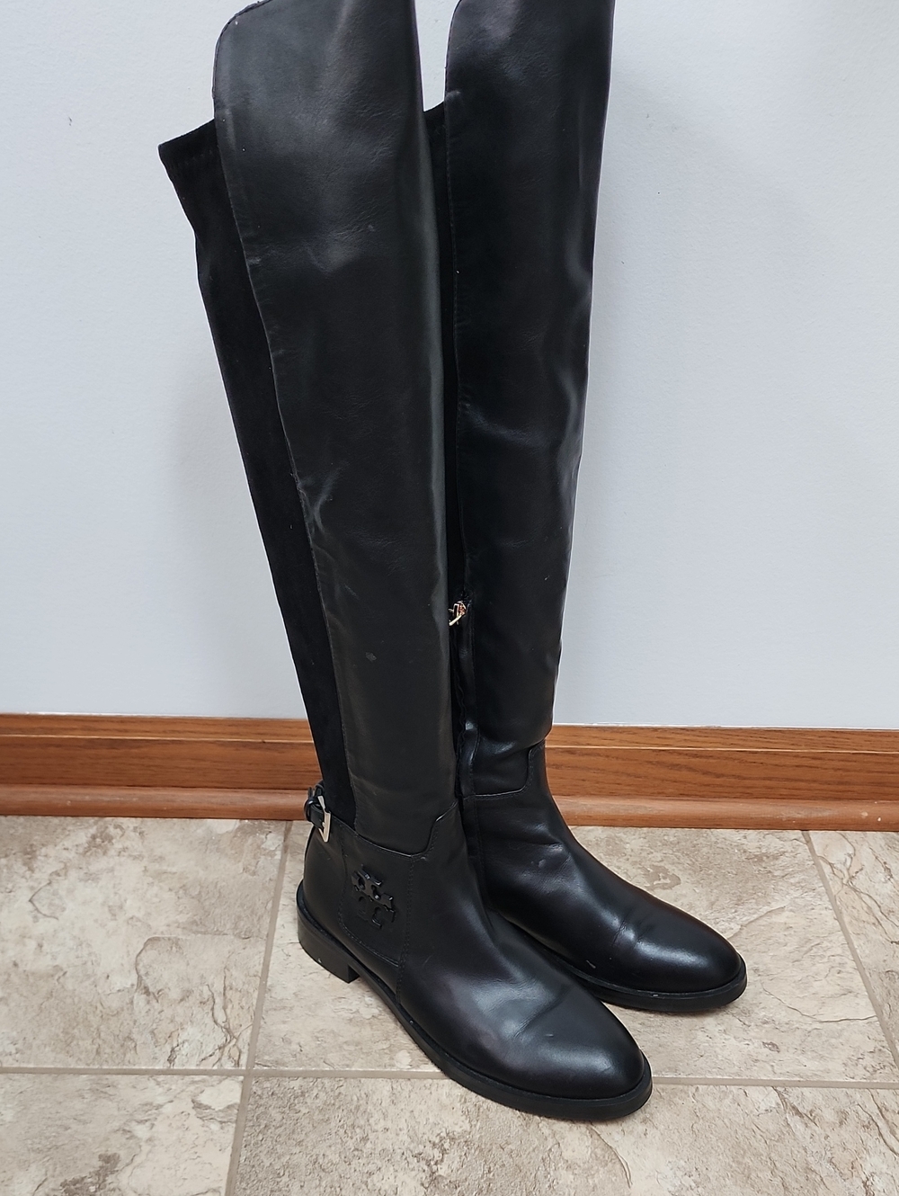 Tory Burch Wyatt Leather Over-The-Knee Boots Black Size 8 - Flaw